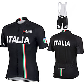 21Grams Men's Short Sleeve Cycling Jersey with Bib Shorts Winter Spandex Polyester Black BlackWhite Solid Color Italy National Flag Bike Clothing Suit UV Resis