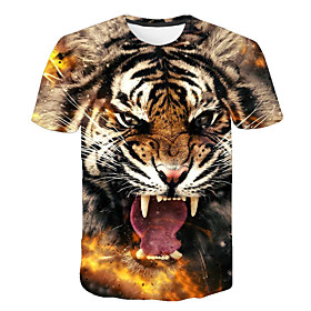 Men's Tee T shirt 3D Print Tiger Monster Plus Size Print Short Sleeve Party Tops Chic  Modern Streetwear Comfortable Big and Tall Black Red Yellow