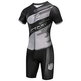 21Grams Men's Short Sleeve Triathlon Tri Suit Spandex Black Solid Color Bike UV Resistant Quick Dry Breathable Sports Solid Color Mountain Bike MTB Road Bike C