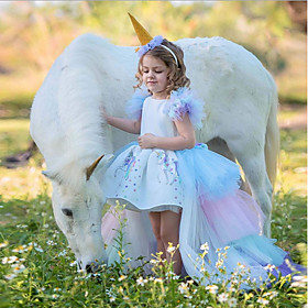 Kids Rainbow Birthday Party Dress Girl Halloween Horse Costume Children Unicorn 2-9 Years