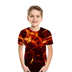 Kids Boys' T shirt Tee Short Sleeve Patchwork Geometric 3D Print Red Children Tops Summer Active Streetwear New Year
