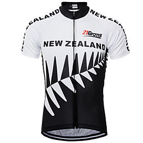 21Grams New Zealand National Flag Men's Short Sleeve Cycling Jersey - BlackWhite Bike Top UV Resistant Quick Dry Moisture Wicking Sports Summer Terylene Mounta
