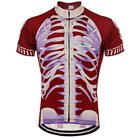 21Grams Skeleton Men's Short Sleeve Cycling Jersey - Red / White Bike Jersey Top Quick Dry Breathable Back Pocket Sports Summer Terylene Mountain Bike MTB Road