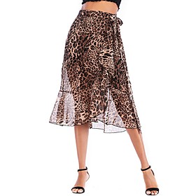 Women's A Line Skirts - Leopard Brown S M L
