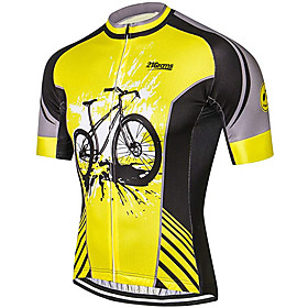 21Grams Men's Short Sleeve Cycling Jersey Summer Spandex Polyester Black / Yellow Patchwork Solid Color Bike Jersey Top Mountain Bike MTB Road Bike Cycling UV