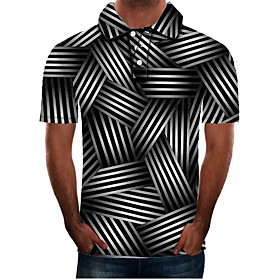 Men's Golf Shirt Graphic 3D Plus Size Short Sleeve Daily Tops Streetwear Exaggerated Shirt Collar Black