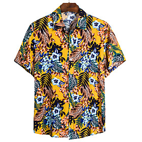Men's Shirt Floral Short Sleeve Daily Tops Basic Boho Classic Collar Rainbow / Beach