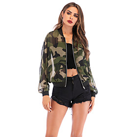Women's Jacket Camo / Camouflage Sporty Summer Spring  Summer Regular Coat Daily Long Sleeve Jacket Army Green