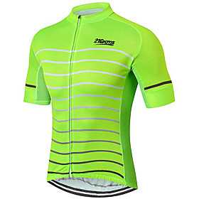 21Grams Men's Short Sleeve Cycling Jersey Summer Spandex Polyester Green Orange Stripes Solid Color Bike Jersey Top Mountain Bike MTB Road Bike Cycling UV Resi