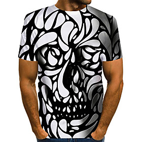 Men's T shirt Graphic Geometric 3D Skull Plus Size Pleated Print Short Sleeve Daily Tops Streetwear Exaggerated Round Neck Rainbow