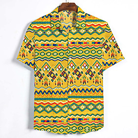 Men's Shirt Geometric Print Short Sleeve Beach Tops Tropical Classic Collar Yellow Navy Blue