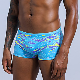 Men's Bikini Beach Bottom Swimsuit Lace up Print Geometric Abstract Blue Swimwear Bathing Suits / Tropical