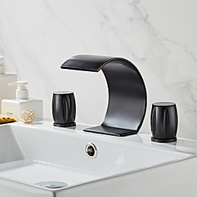 Bathroom Sink Faucet - Waterfall Oil-rubbed Bronze Widespread Two Handles Three HolesBath Taps