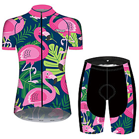 21Grams Women's Short Sleeve Cycling Jersey with Shorts Summer Spandex Polyester PinkGreen Flamingo Floral Botanical Animal Bike Clothing Suit 3D Pad Ultraviol