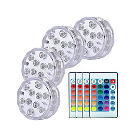 Outdoor Submersible LED Lights Waterproof IP68 4 PCS SMD5050 10 LED RGB Underwater Fishing Lamp Battery Operated Remote Control Wireless Multi Color for Swimmi