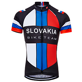 21Grams Slovakia National Flag Men's Short Sleeve Cycling Jersey - Sky BlueWhite Bike Top UV Resistant Quick Dry Moisture Wicking Sports Summer Terylene Mounta