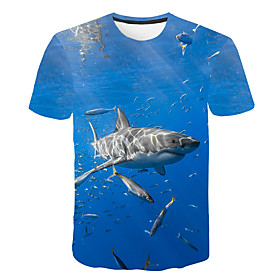 Kids Boys' T shirt Tee Short Sleeve Color Block 3D Animal Print Blue Children Tops Summer Basic Streetwear