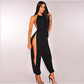 Women's Basic Black Gold Jumpsuit Solid Colored