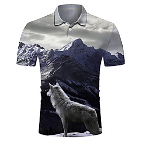 Men's Golf Shirt Tennis Shirt Graphic Animal Print Short Sleeve Club Slim Tops Rock Exaggerated Shirt Collar Gray