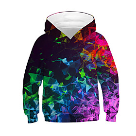 Sweat à capuche et Sweat Pullover Garçon Enfants Manches Longues 3D effet à imprimé arc-en-ciel Graphique 3D Print Bloc de couleur Avec poches Noir Enfants Hau