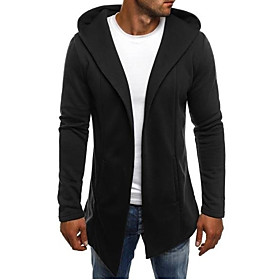 Men's Fashion Keep Warm Sweaters Solid Colored Cardigan Cotton Long Sleeve Long Sweater Cardigans Hooded White Black Light gray
