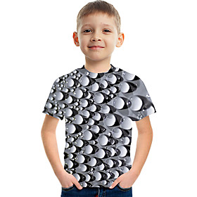 Kids Boys' T shirt Tee Short Sleeve Optical Illusion Color Block 3D Print Gray Children Tops Summer Active Streetwear Sports Children's Day
