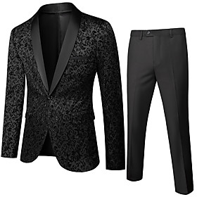 Men's Suits Pants Blazer Solid Colored Regular Fit Polyester Men's Suit Blue / White / Black - Shawl Lapel