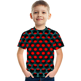 Kids Boys' T shirt Tee Short Sleeve Polka Dot Color Block 3D Print Children Summer Tops Basic Streetwear Red