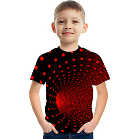 Kids Boys' T shirt Tee Short Sleeve 3D Print Rainbow Optical Illusion Color Block Light Yellow Deep Purple Red Children Tops Summer Basic Streetwear Sports 3-1