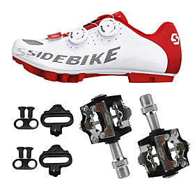 SIDEBIKE Adults' Cycling Shoes With Pedals  Cleats Mountain Bike Shoes Nylon Cushioning Cycling Red and White Men's Cycling Shoes / Synthetic Microfiber PU