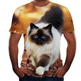 Men's T shirt Shirt Color Block 3D Animal Plus Size Short Sleeve Going out Tops Basic Round Neck Brown