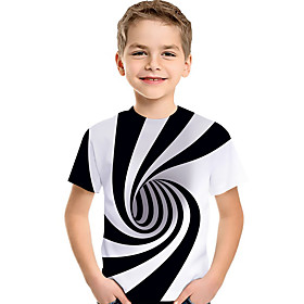 Kids Toddler Boys' T shirt Tee Short Sleeve Black  White Optical Illusion Color Block Geometric 3D Print White Children Tops Summer Active Basic Streetwear Chi