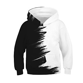 Sweat à capuche Garçon Enfants Manches Longues Couleur Pleine Impression 3D Bloc de Couleur Graffiti Avec poches Noir Enfants Hauts Actif basique Simple Sport