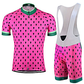 21Grams Men's Short Sleeve Cycling Jersey with Bib Shorts Summer Spandex Polyester PinkGreen Polka Dot Solid Color Bike Clothing Suit UV Resistant 3D Pad Quick