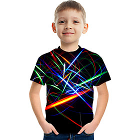 Kids Boys' T shirt Tee Short Sleeve Optical Illusion Color Block 3D Print Rainbow Children Tops Summer Active Streetwear Sports Children's Day
