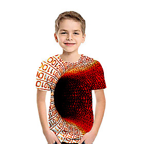 Kids Boys' T shirt Tee Short Sleeve Patchwork Geometric 3D Pleated Print Children Children's Day Tops Active Streetwear Blue Red Orange