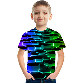 Kids Boys' T shirt Tee Short Sleeve Color Block Geometric 3D Print Children Summer Tops Basic Streetwear Rainbow