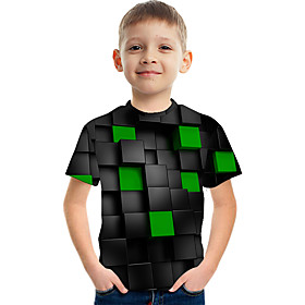 Kids Boys' T shirt Tee Short Sleeve Color Block 3D Print Green Children Tops Summer Active Streetwear Children's Day