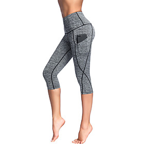 Women's High Waist Yoga Pants Side Pockets Tights Capri Leggings Tummy Control Butt Lift 4 Way Stretch Purple Gray Black Spandex Lycra Non See-through Fitness