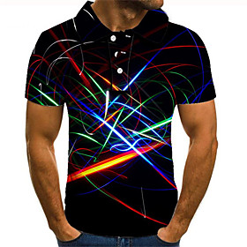 Men's Golf Shirt Tennis Shirt Graphic 3D Plus Size Short Sleeve Daily Tops Streetwear Exaggerated Shirt Collar Dark Gray Combo Rainbow