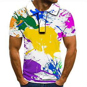 Men's Golf Shirt Tennis Shirt Graphic 3D Plus Size Short Sleeve Daily Tops Streetwear Exaggerated Shirt Collar Rainbow