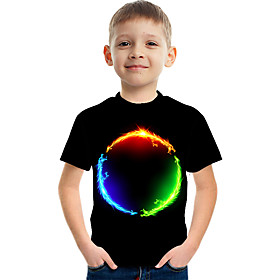 Kids Boys' T shirt Tee Short Sleeve Color Block 3D Print Black Children Tops Basic Streetwear