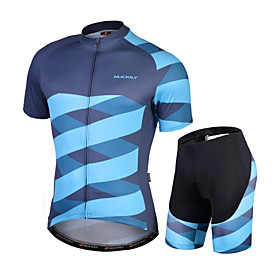 Nuckily Men's Short Sleeve Cycling Jersey with Shorts Summer Lycra Blue Stripes 3D Bike Clothing Suit 3D Pad Quick Dry Breathable Reflective Strips Back Pocket