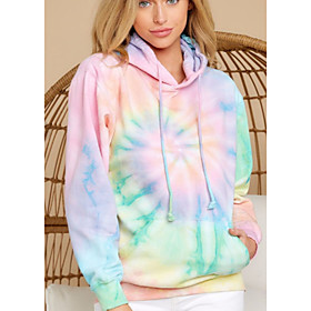 Femme Sweat à capuche Sweat Tie Dye Casual du quotidien Vacances basique Pulls Capuche Pulls molletonnés Arc-en-ciel