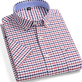 Men's Shirt Plaid Print Short Sleeve Daily Tops Business Simple Lightweight Basic Button Down Collar Red
