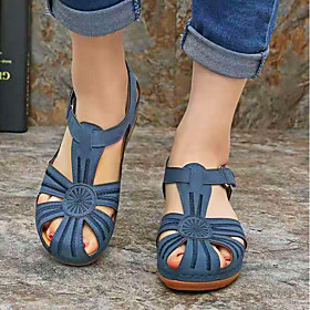 Women's Sandals Wedge Sandals Wedge Heel Round Toe Wedge Sandals Daily PU Black Blue Orange