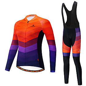 Miloto Women's Long Sleeve Cycling Jersey with Bib Tights Summer White Black Rainbow Stripes Patchwork Bike Clothing Suit Thermal Warm 3D Pad Ultraviolet Resis
