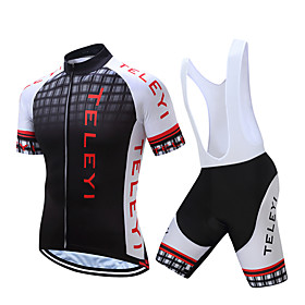 Men's Short Sleeve Cycling Jersey with Bib Shorts Polyester Black White Yellow Plaid / Checkered Bike Clothing Suit Quick Dry Moisture Wicking Sports Men's Short Sleeve Cycling Jersey with Bib Shorts Polyester Black White Yellow Plaid / Checkered Bike Clothing Suit Quick Dry Moisture Wicking Sports