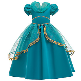 Princess Princess Jasmine Girls' Dress Flower Girl Dress Movie Cosplay A-Line Slip Vacation Dress Green Children's Day Masquerade Dress Tulle Sequin Cotton
