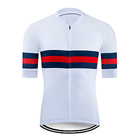 21Grams Men's Short Sleeve Cycling Jersey Summer Polyester Red / White Stripes Solid Color Bike Jersey Top Mountain Bike MTB Road Bike Cycling UV Resistant Qui